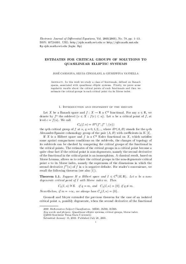 (PDF) Estimates for critical groups of solutions to quasilinear