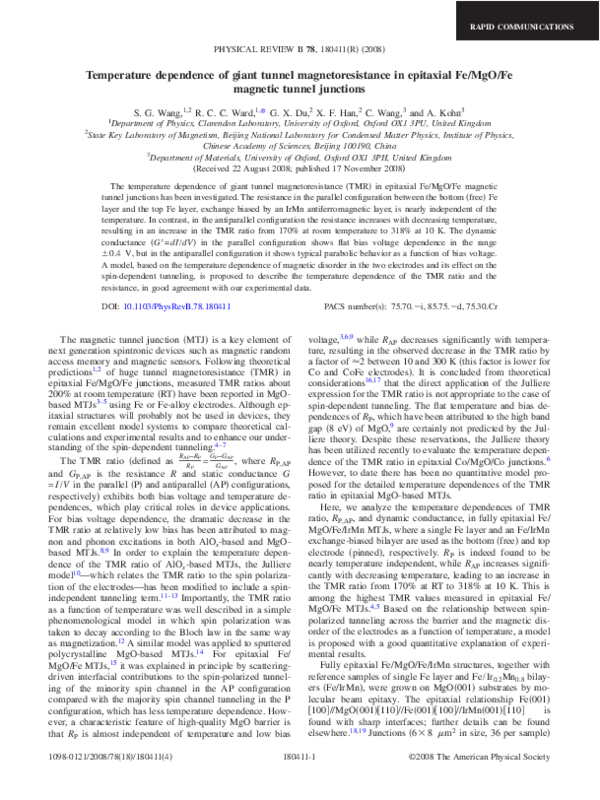 (PDF) Temperature dependence of giant tunnel magnetoresistance in ...