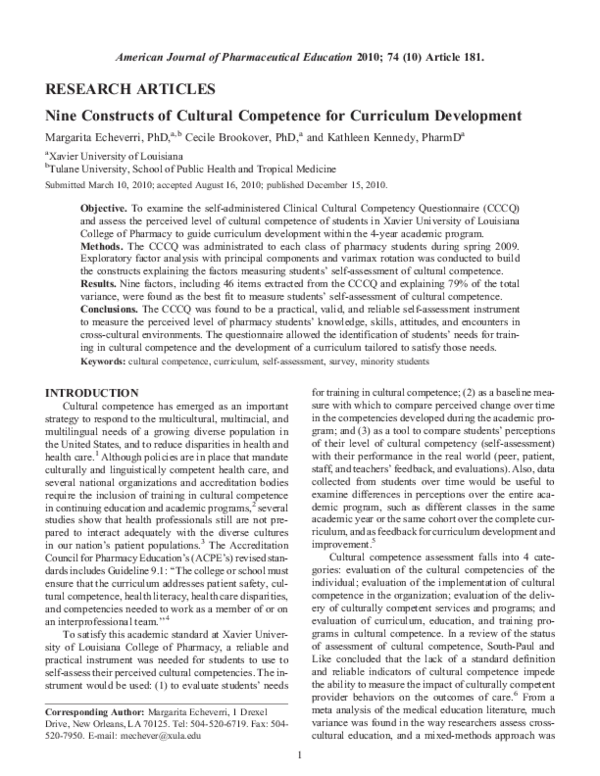 (PDF) Nine Constructs of Cultural Competence for Curriculum Development