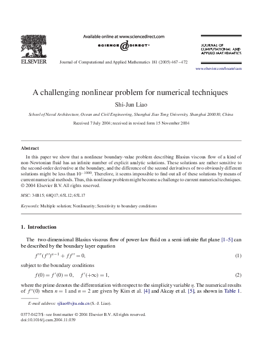 (PDF) A challenging nonlinear problem for numerical techniques