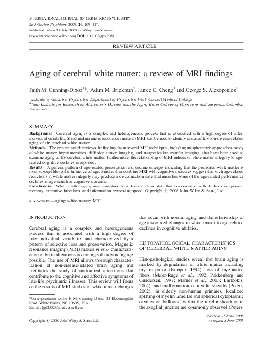 (PDF) Aging of cerebral white matter: a review of MRI findings