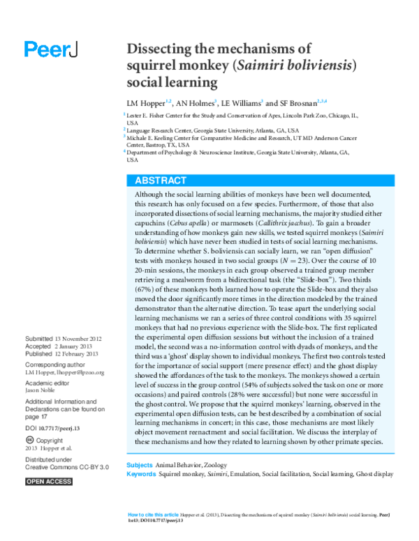 (PDF) Dissecting the mechanisms of squirrel monkey (Saimiri boliviensis ...