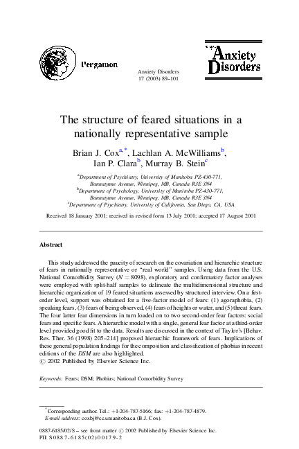 (PDF) The structure of feared situations in a nationally representative ...