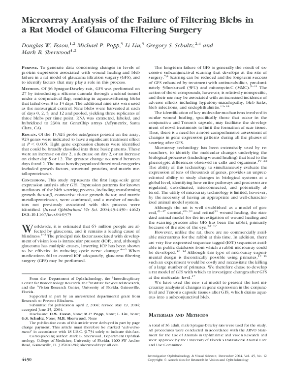 (PDF) Microarray Analysis of the Failure of Filtering Blebs in a Rat