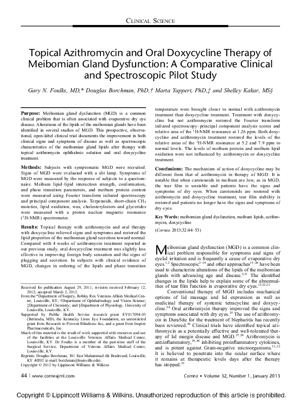 (PDF) Topical Azithromycin and Oral Doxycycline Therapy of Meibomian