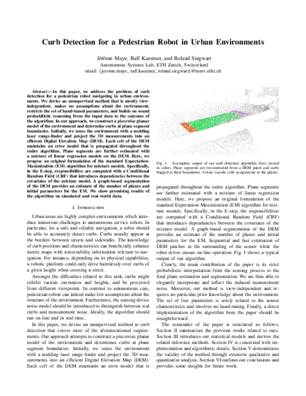 (PDF) Curb detection for a pedestrian robot in urban environments