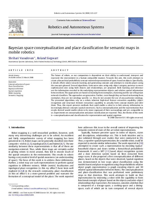 (PDF) Bayesian space conceptualization and place classification for ...