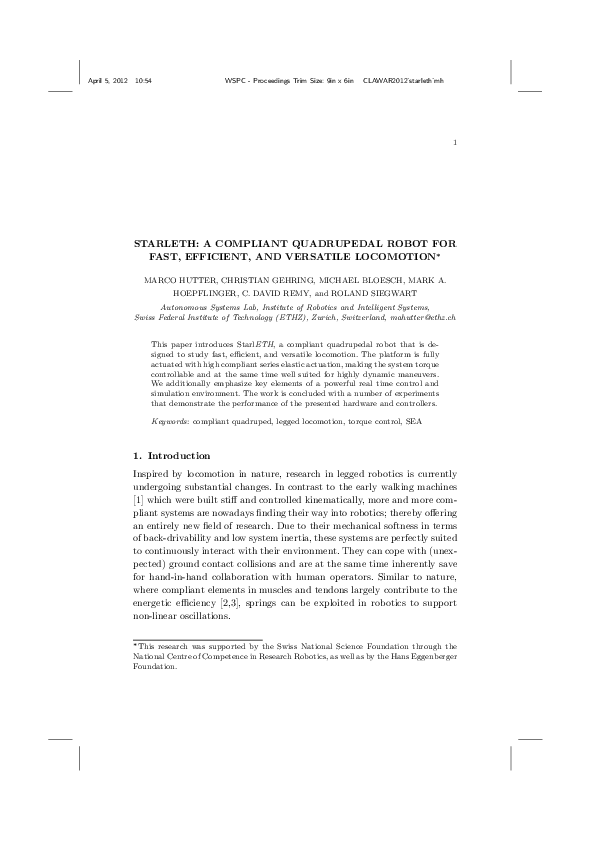 (PDF) Starleth: A compliant quadrupedal robot for fast, efficient, and ...