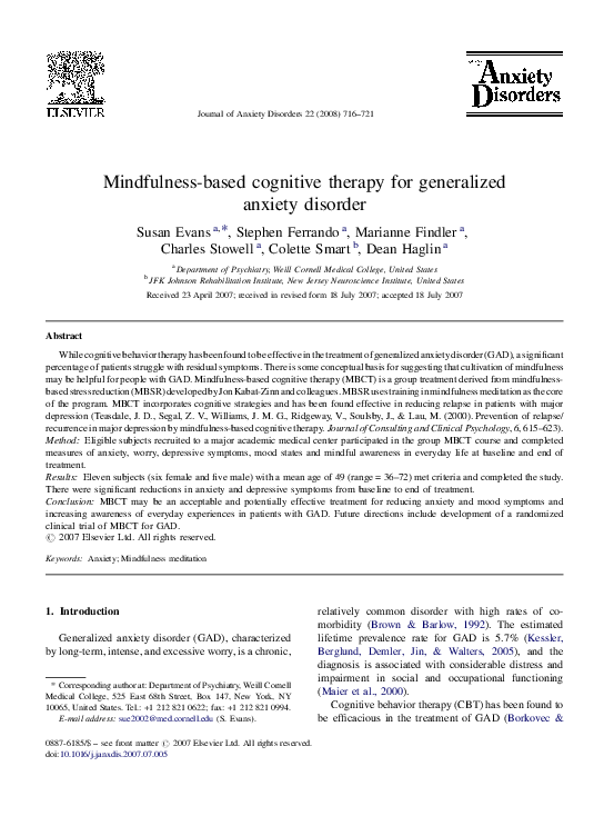 (PDF) Mindfulness-based cognitive therapy for generalized anxiety disorder