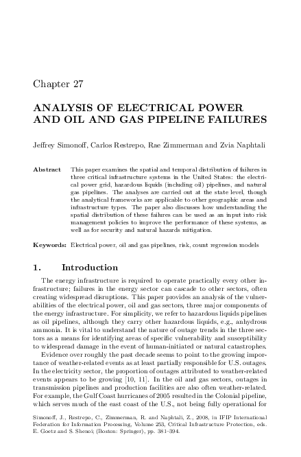 (PDF) Analysis of Electrical Power and Oil and Gas Pipeline Failures
