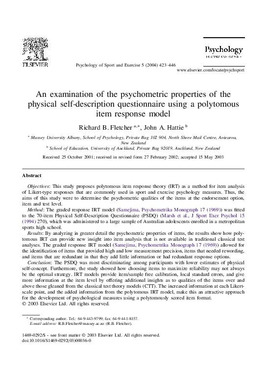 (PDF) An examination of the psychometric properties of the physical ...