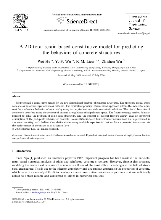 (PDF) A 2D total strain based constitutive model for predicting the ...