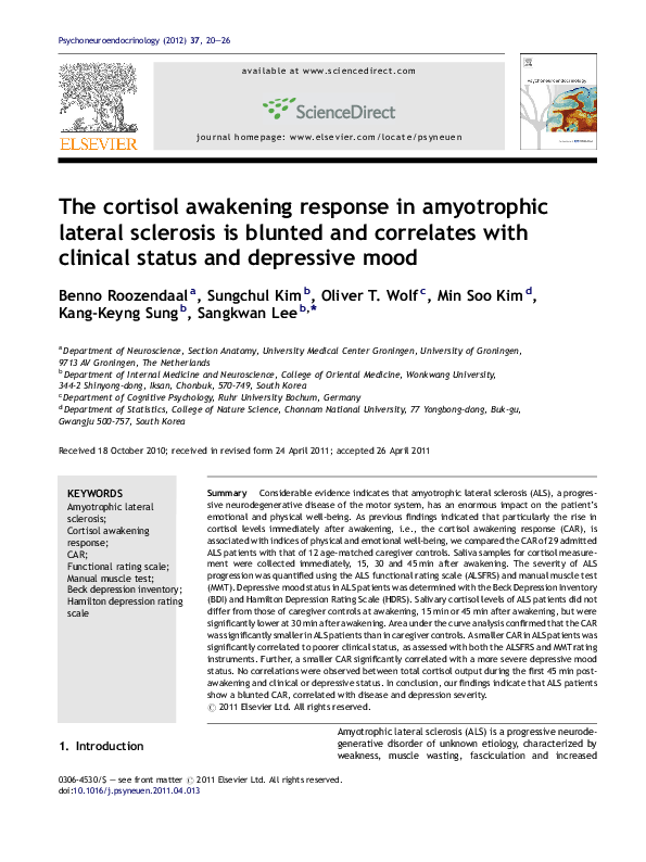 (PDF) The cortisol awakening response in amyotrophic lateral sclerosis ...