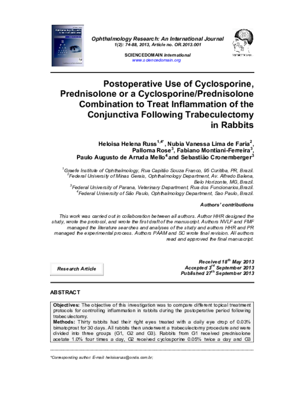 (PDF) Postoperative Use of Cyclosporine, Prednisolone or a Cyclosporine
