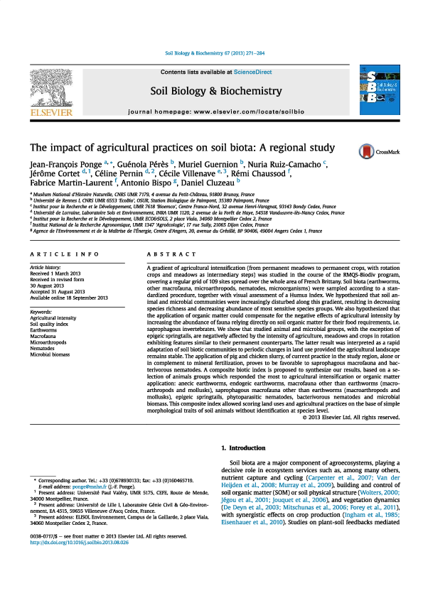 (PDF) The impact of agricultural practices on soil biota: A regional study