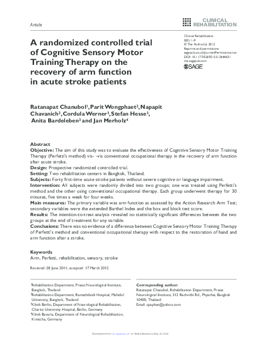 (PDF) A randomized controlled trial of Cognitive Sensory Motor Training