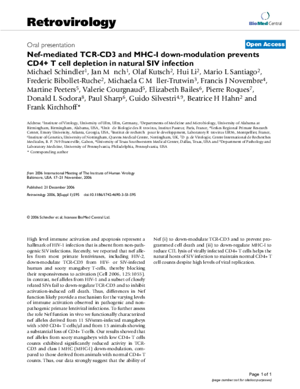 (PDF) Nef-mediated TCR-CD3 and MHC-I down-modulation prevents CD4+ T ...