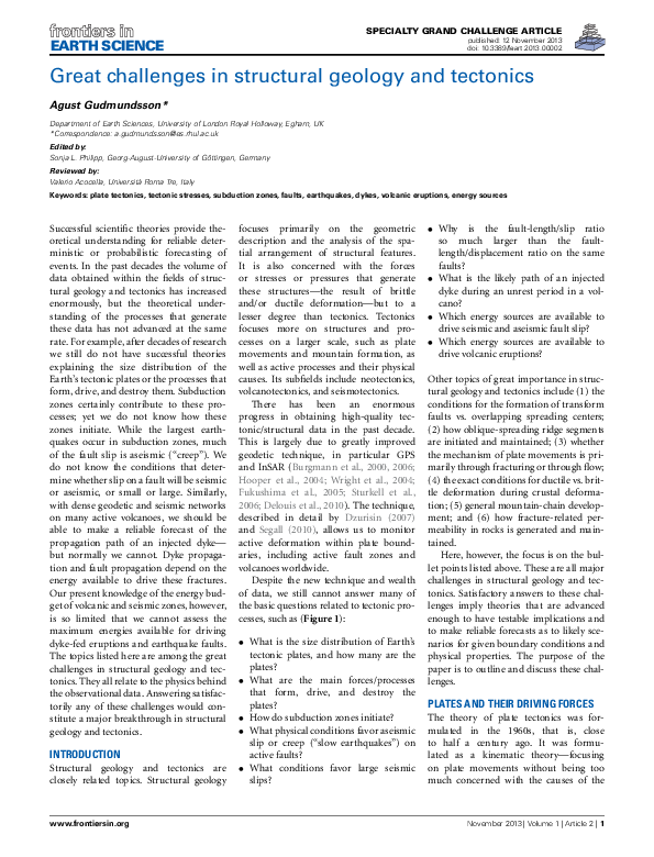 (PDF) Great challenges in structural geology and tectonics