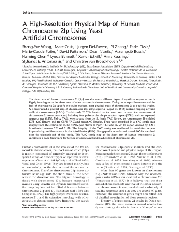 (PDF) A High-Resolution Physical Map of Human Chromosome 21p Using ...