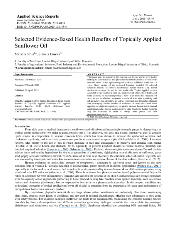 (PDF) Selected EvidenceBased Health Benefits of Topically Applied