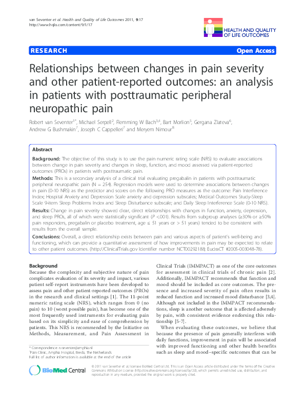 (PDF) Relationships between changes in pain severity and other patient ...