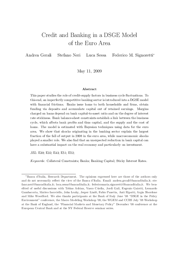 (PDF) Credit and Banking in a DSGE Model of the Euro Area
