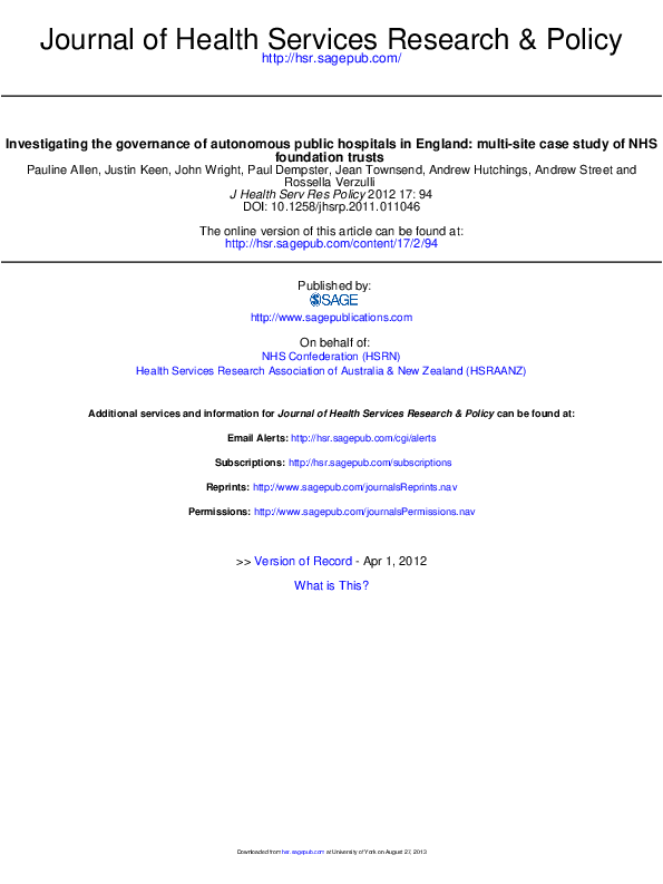 (PDF) Investigating the governance of autonomous public hospitals in ...