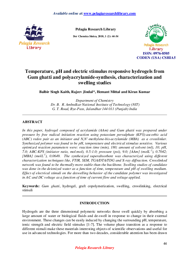 (PDF) Temperature, pH and electric stimulus responsive hydrogels from ...