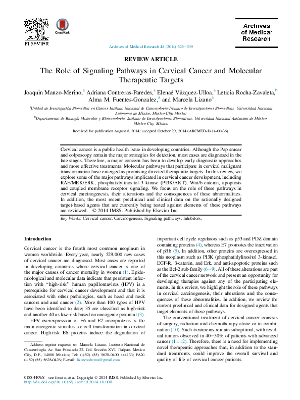 (PDF) The Role of Signaling Pathways in Cervical Cancer and Molecular ...