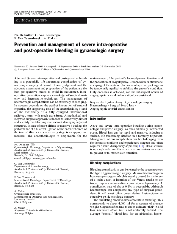 (PDF) Prevention and management of severe intra-operative and post ...