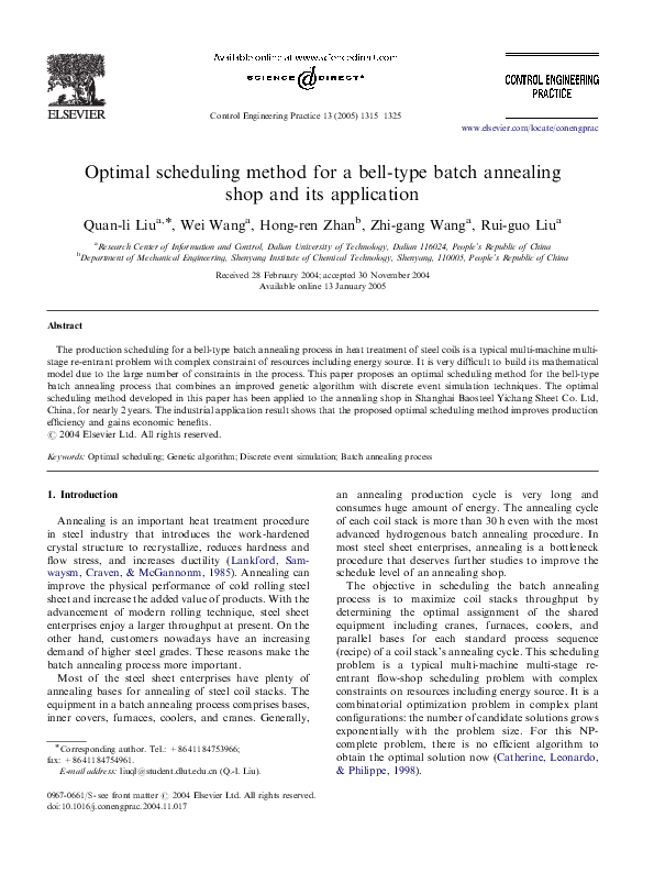 (PDF) Optimal scheduling method for a bell-type batch annealing shop ...
