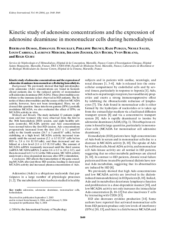 (PDF) Kinetic study of adenosine concentrations and the expression of ...