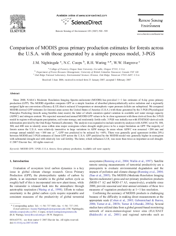 (PDF) Comparison of MODIS gross primary production estimates for ...