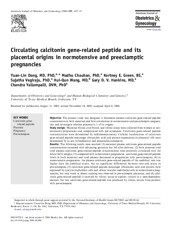 (PDF) Circulating calcitonin gene-related peptide and its placental ...