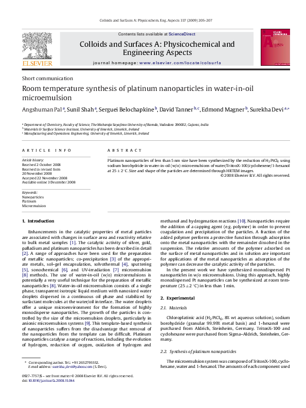 (PDF) Room temperature synthesis of platinum nanoparticles in water-in ...