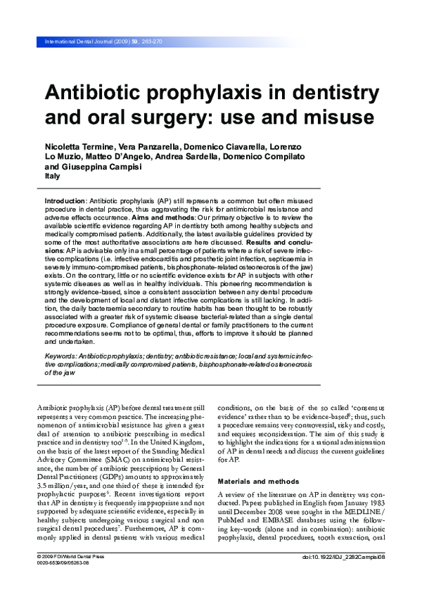 (PDF) Antibiotic prophylaxis in dentistry and oral surgery use and