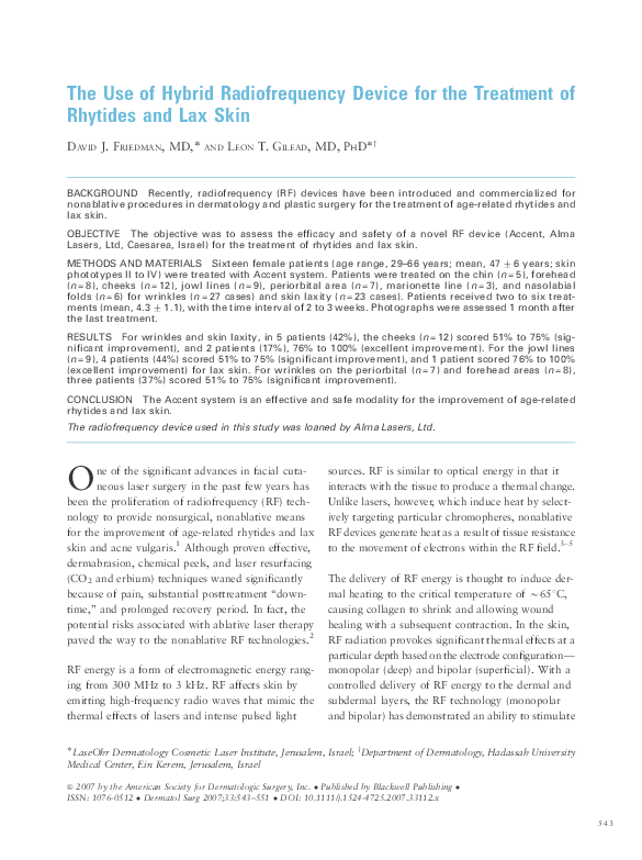 (PDF) The Use of Hybrid Radiofrequency Device for the Treatment of ...