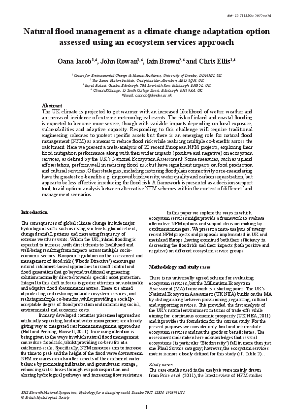 (PDF) Natural flood management as a climate change adaptation option ...