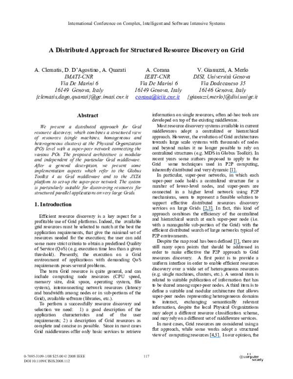 (PDF) A distributed approach for structured resource discovery on grid