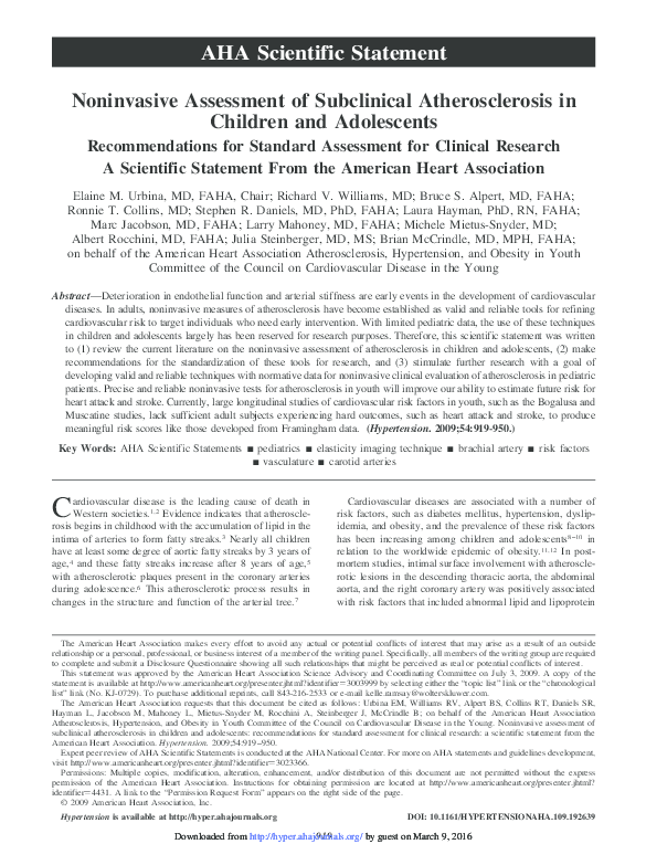 (PDF) Noninvasive Assessment of Subclinical Atherosclerosis in Children ...