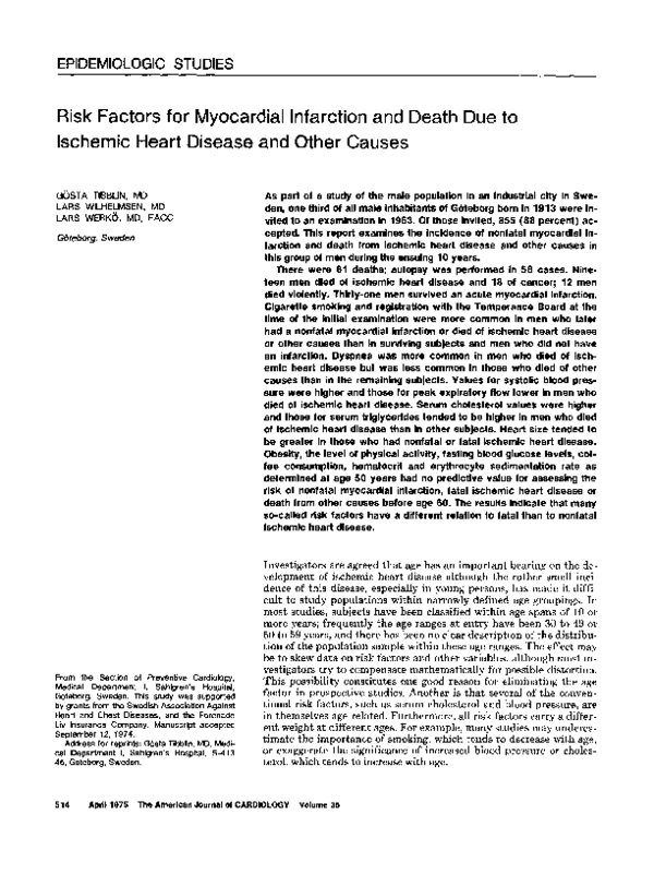 (PDF) Risk factors for myocardial infarction and death due to ischemic ...