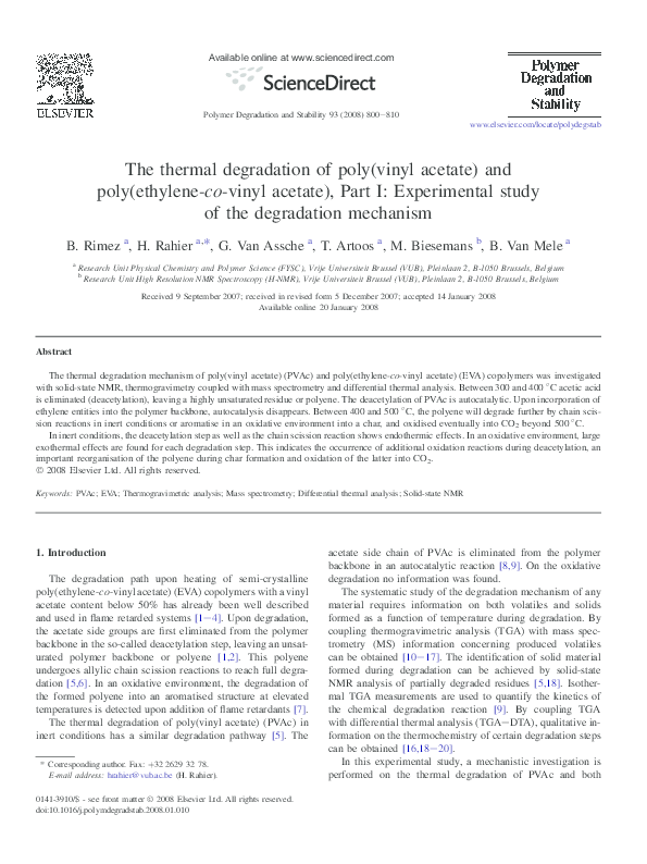 (PDF) The thermal degradation of poly(vinyl acetate) and poly(ethylene