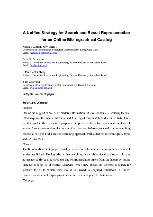 (PDF) A unified strategy for search and result representation for an ...