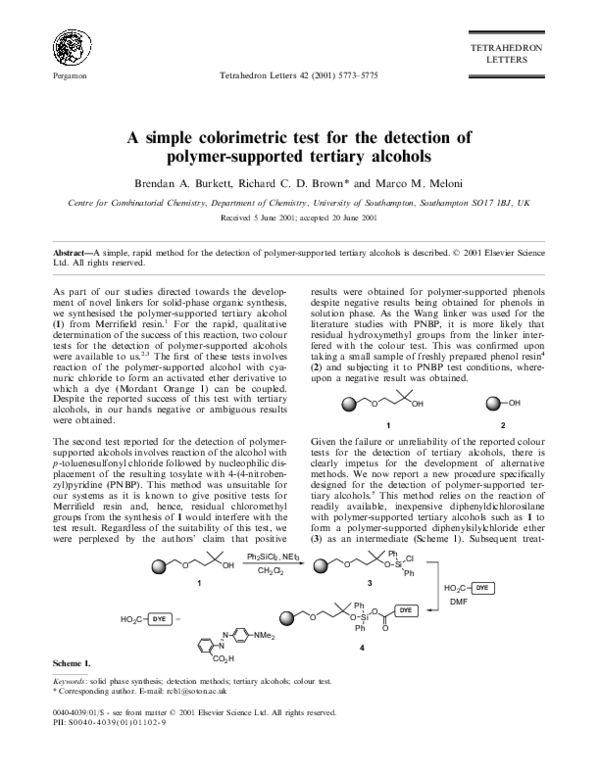 (PDF) A simple colorimetric test for the detection of polymer-supported ...