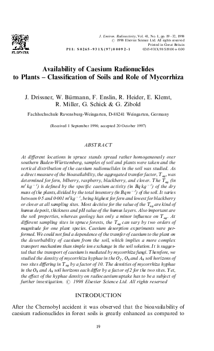 (PDF) Availability of caesium radionuclides to plants – classification ...