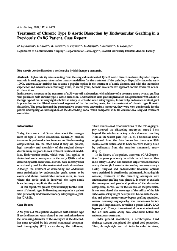 (PDF) Treatment of chronic type B aortic dissection by endovascular ...