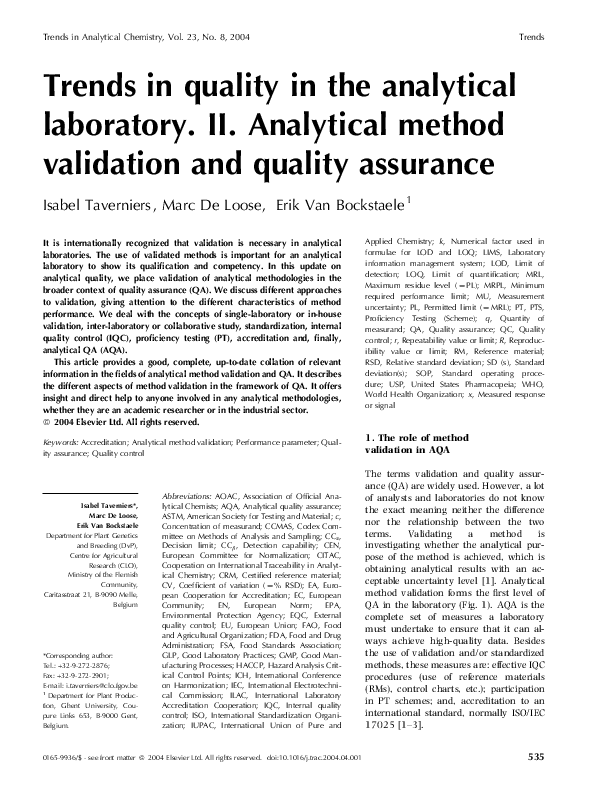 (PDF) Trends in quality in the analytical laboratory. II. Analytical