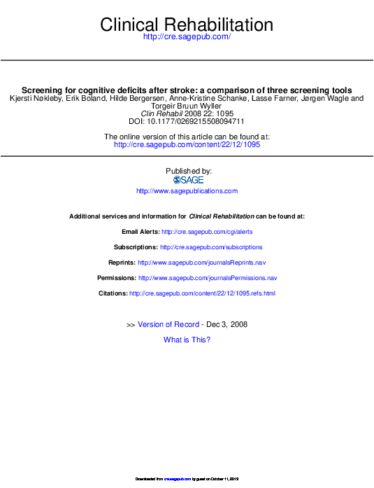 (PDF) Screening for cognitive deficits after stroke: a comparison of ...