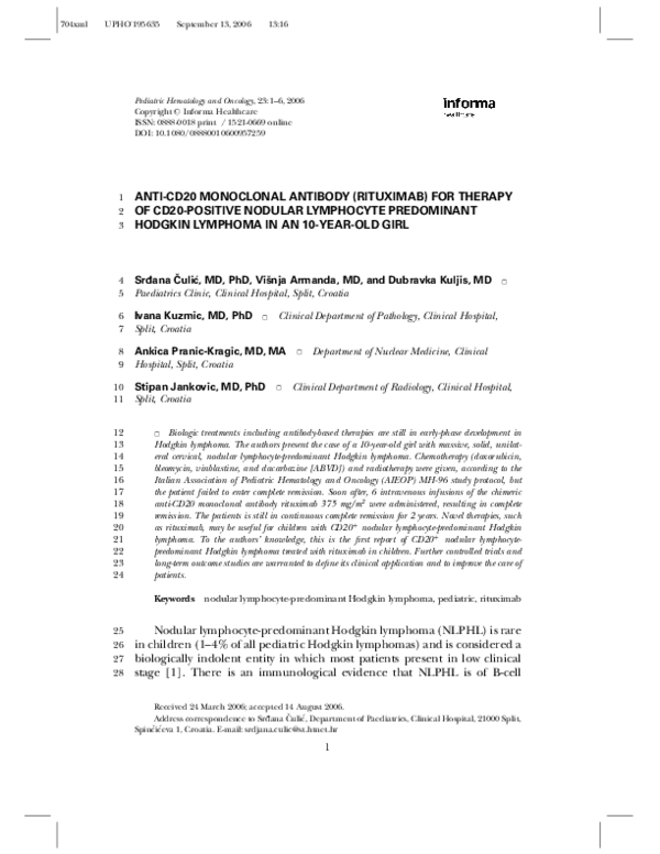 (PDF) Anti-CD20 Monoclonal Antibody (Rituximab) for Therapy of ...