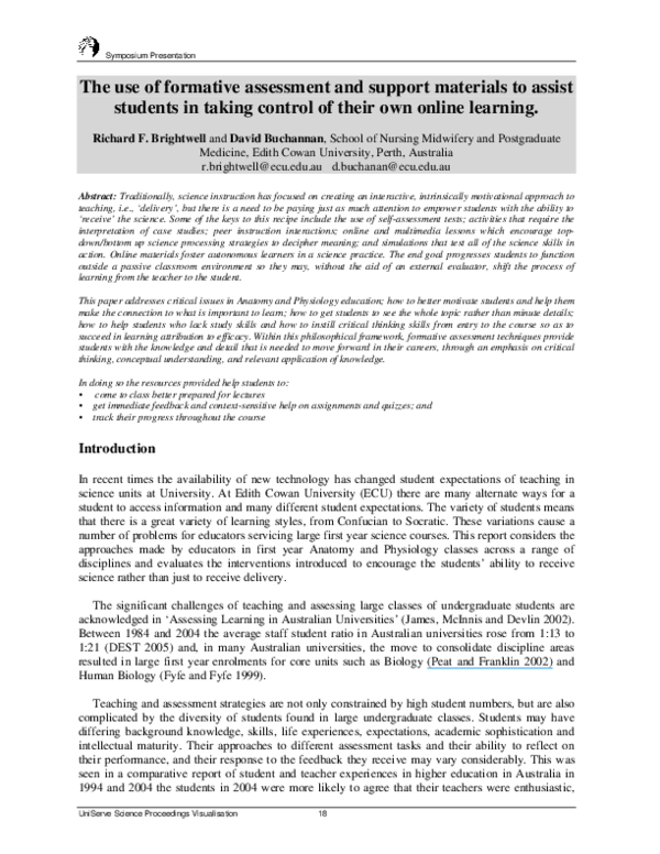 (PDF) The Use of Formative Assessment and Support Materials to Assist ...